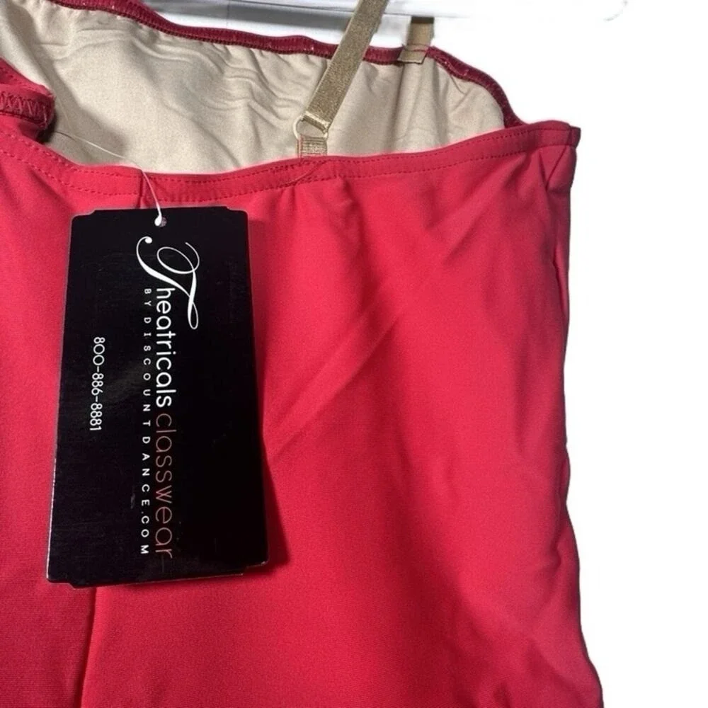 AL Theatricals Shorty Unitard Red and Gold Dance Costume Sleeveless adult Large